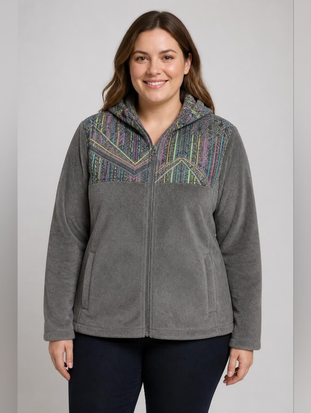 Fila Large Gray Jacket with Neon Geometric Yoke